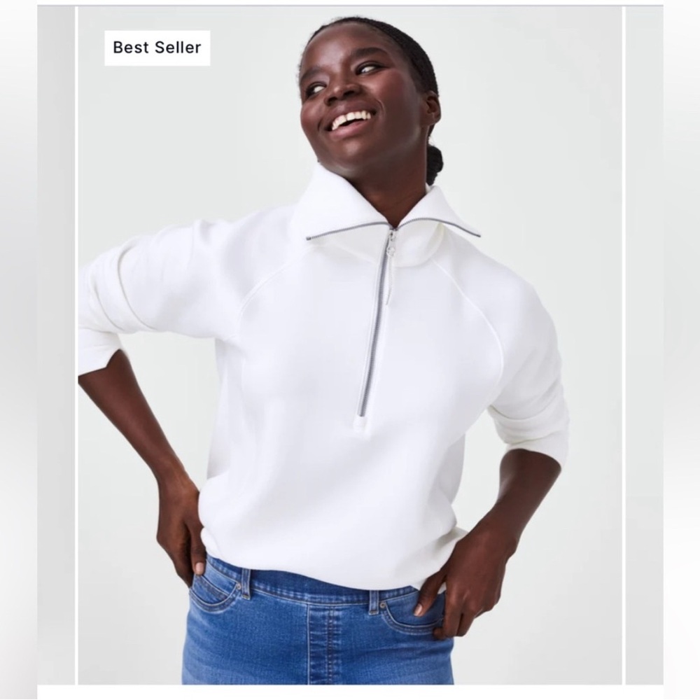 Spanx Air Essentials quarter zip. Ivory 3X.